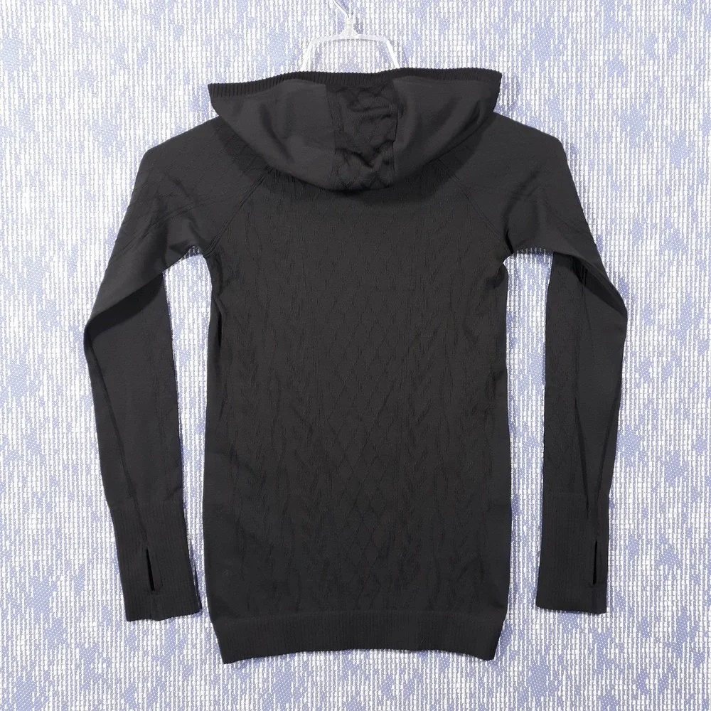 Lululemon Hoodie Womens XS Black Knit Textured Pullover Raglan Workout